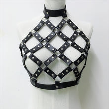 Load image into Gallery viewer, Gothic Leather Hollow Out Crop Top Women Link Chain Tassel Tank Tops Rave Festival Tops Summer Beach Top Sexy Party Clubwear