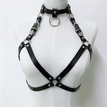 Load image into Gallery viewer, Gothic Leather Hollow Out Crop Top Women Link Chain Tassel Tank Tops Rave Festival Tops Summer Beach Top Sexy Party Clubwear
