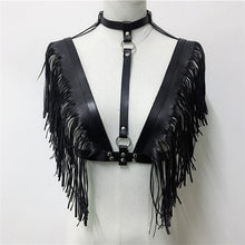 Load image into Gallery viewer, Gothic Leather Hollow Out Crop Top Women Link Chain Tassel Tank Tops Rave Festival Tops Summer Beach Top Sexy Party Clubwear