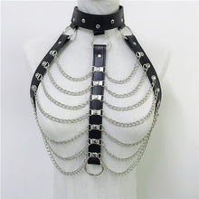 Load image into Gallery viewer, Gothic Leather Hollow Out Crop Top Women Link Chain Tassel Tank Tops Rave Festival Tops Summer Beach Top Sexy Party Clubwear