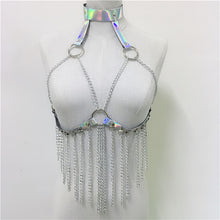 Load image into Gallery viewer, Gothic Leather Hollow Out Crop Top Women Link Chain Tassel Tank Tops Rave Festival Tops Summer Beach Top Sexy Party Clubwear