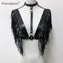 Load image into Gallery viewer, Gothic Leather Hollow Out Crop Top Women Link Chain Tassel Tank Tops Rave Festival Tops Summer Beach Top Sexy Party Clubwear