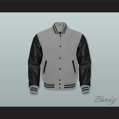Gray Wool and Black Lab Leather Varsity Letterman Jacket 2
