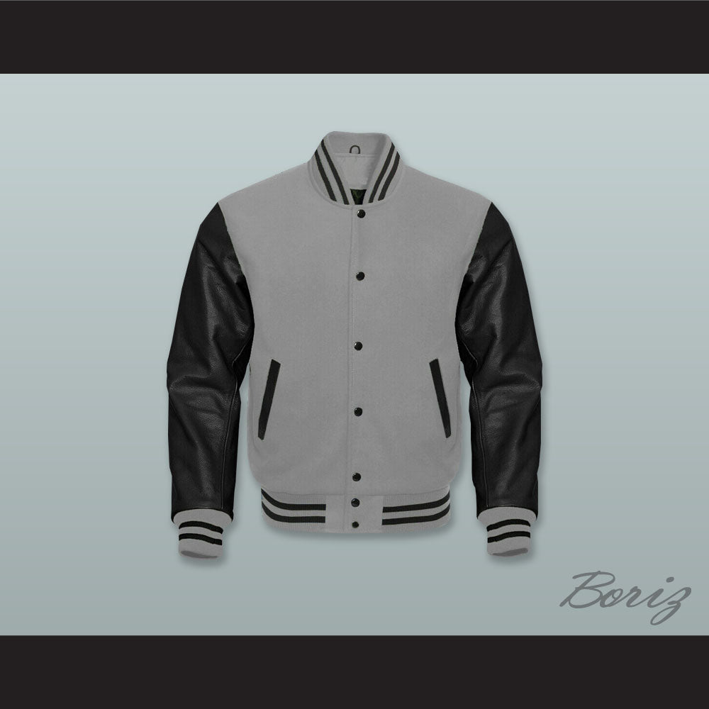 Gray Wool and Black Lab Leather Varsity Letterman Jacket 2