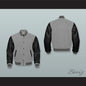 Gray Wool and Black Lab Leather Varsity Letterman Jacket 2