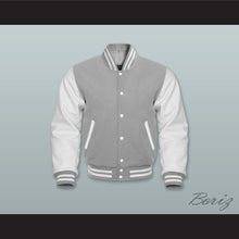 Load image into Gallery viewer, Gray Wool and White Lab Leather Varsity Letterman Jacket