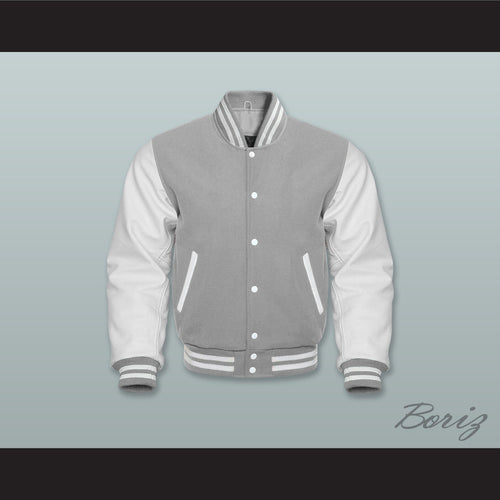 Gray Wool and White Lab Leather Varsity Letterman Jacket