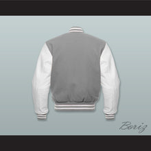 Load image into Gallery viewer, Gray Wool and White Lab Leather Varsity Letterman Jacket