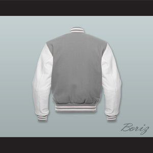 Gray Wool and White Lab Leather Varsity Letterman Jacket