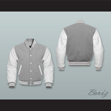 Load image into Gallery viewer, Gray Wool and White Lab Leather Varsity Letterman Jacket