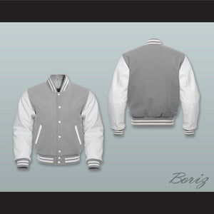 Gray Wool and White Lab Leather Varsity Letterman Jacket
