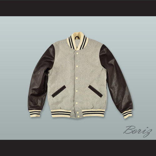 Gray Wool and Black Lab Leather Varsity Letterman Jacket