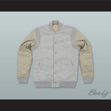 Load image into Gallery viewer, Light Gray and Tan Varsity Letterman Jacket-Style Sweatshirt