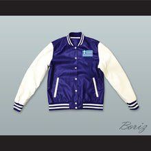 Load image into Gallery viewer, Greece Blue and White Lab Leather Varsity Letterman Jacket