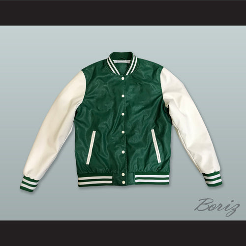 Green and White Lab Leather Varsity Letterman Jacket