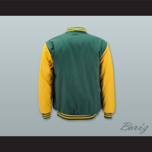 Green Wool and Yellow Gold Lab Leather Varsity Letterman Jacket