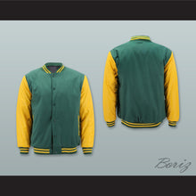 Load image into Gallery viewer, Green Wool and Yellow Gold Lab Leather Varsity Letterman Jacket
