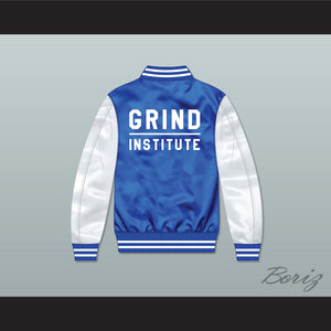 Grinder Grind Institute Blue/ White Varsity Letterman Satin Bomber Jacket