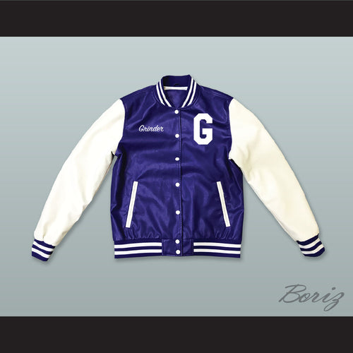 Grinder Grind Institute Blue and White Lab Leather Varsity Letterman Jacket