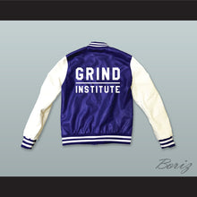 Load image into Gallery viewer, Grinder Grind Institute Blue and White Lab Leather Varsity Letterman Jacket
