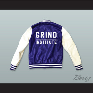 Grinder Grind Institute Blue and White Lab Leather Varsity Letterman Jacket
