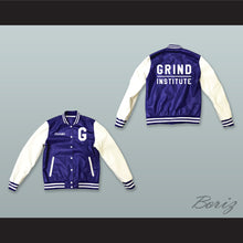 Load image into Gallery viewer, Grinder Grind Institute Blue and White Lab Leather Varsity Letterman Jacket