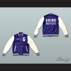 Grinder Grind Institute Blue and White Lab Leather Varsity Letterman Jacket