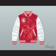 Load image into Gallery viewer, Minnville High School Grizzlies Football Red/ White Varsity Letterman Satin Bomber Jacket