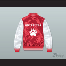 Load image into Gallery viewer, Minnville High School Grizzlies Football Red/ White Varsity Letterman Satin Bomber Jacket