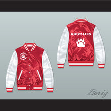 Load image into Gallery viewer, Minnville High School Grizzlies Football Red/ White Varsity Letterman Satin Bomber Jacket