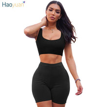 Load image into Gallery viewer, HAOYUAN 2 Piece Set Women Crop Tops and Biker Shorts Sweat Suits Sexy Club Outfits Two Piece Casual Tracksuit Matching Sets