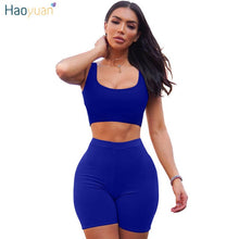 Load image into Gallery viewer, HAOYUAN 2 Piece Set Women Crop Tops and Biker Shorts Sweat Suits Sexy Club Outfits Two Piece Casual Tracksuit Matching Sets