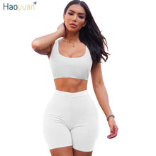 Load image into Gallery viewer, HAOYUAN 2 Piece Set Women Crop Tops and Biker Shorts Sweat Suits Sexy Club Outfits Two Piece Casual Tracksuit Matching Sets