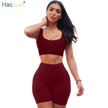 Load image into Gallery viewer, HAOYUAN 2 Piece Set Women Crop Tops and Biker Shorts Sweat Suits Sexy Club Outfits Two Piece Casual Tracksuit Matching Sets