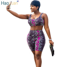 Load image into Gallery viewer, HAOYUAN Snake Print 2 Piece Outfits for Women Tracksuit Summer Crop Top+Biker Shorts Sweat Suit Sexy Club Two Pcs Matching Sets