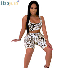 Load image into Gallery viewer, HAOYUAN Snake Print 2 Piece Outfits for Women Tracksuit Summer Crop Top+Biker Shorts Sweat Suit Sexy Club Two Pcs Matching Sets