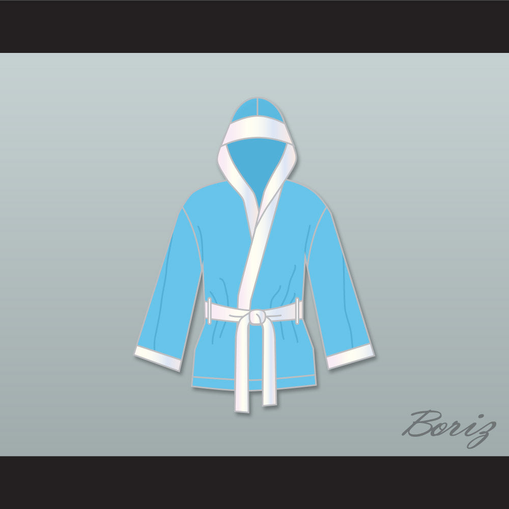 Clubber Lang South Side Slugger Light Blue Satin Half Boxing Robe with Hood
