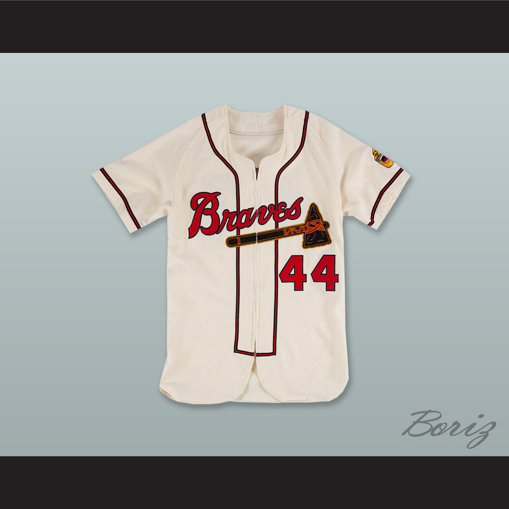 Hank Aaron 44 Milwaukee Braves Zip Up White Baseball Jersey