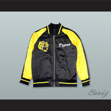 Load image into Gallery viewer, Hanshin Tigers Black and Yellow Varsity Letterman Satin Bomber Jacket