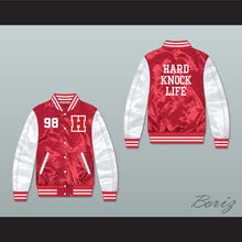 Load image into Gallery viewer, Hard Knock Life 98 Red/ White Varsity Letterman Satin Bomber Jacket