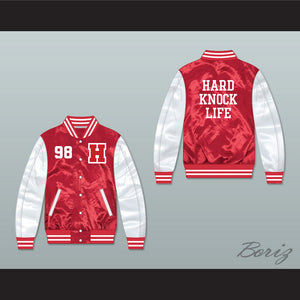 Hard Knock Life 98 Red/ White Varsity Letterman Satin Bomber Jacket