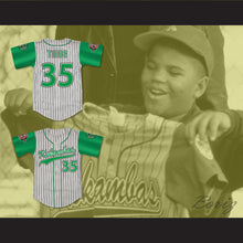 Load image into Gallery viewer, Jefferson Albert Tibbs 35 Kekambas Pinstriped Baseball Jersey with ARCHA and Duffy&#39;s Patches