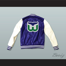 Load image into Gallery viewer, Hartford Whalers Blue and White Lab Leather Varsity Letterman Jacket