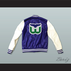 Hartford Whalers Blue and White Lab Leather Varsity Letterman Jacket