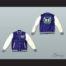Load image into Gallery viewer, Hartford Whalers Blue and White Lab Leather Varsity Letterman Jacket