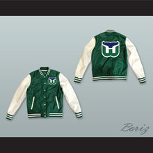Load image into Gallery viewer, Hartford Whalers Hockey Green and White Lab Leather Varsity Letterman Jacket