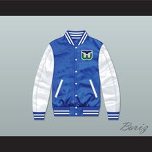 Load image into Gallery viewer, Hartford Whalers Blue/ White Varsity Letterman Satin Bomber Jacket