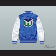 Load image into Gallery viewer, Hartford Whalers Blue/ White Varsity Letterman Satin Bomber Jacket