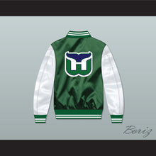 Load image into Gallery viewer, Hartford Whalers Green/ White Varsity Letterman Satin Bomber Jacket