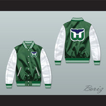 Load image into Gallery viewer, Hartford Whalers Green/ White Varsity Letterman Satin Bomber Jacket